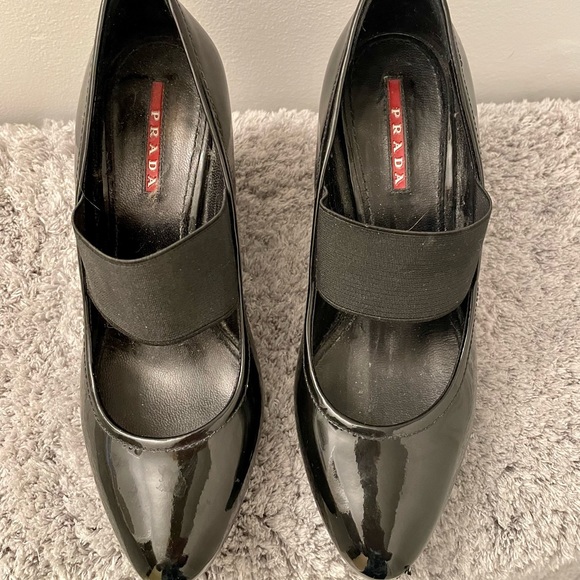 Prada Shoes - Prada Black Patent Leather Wedges EU 37.5 US Size 7 - excellent used condition!